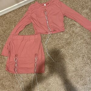 Laqueen Pink Ribbed Two-Piece Set